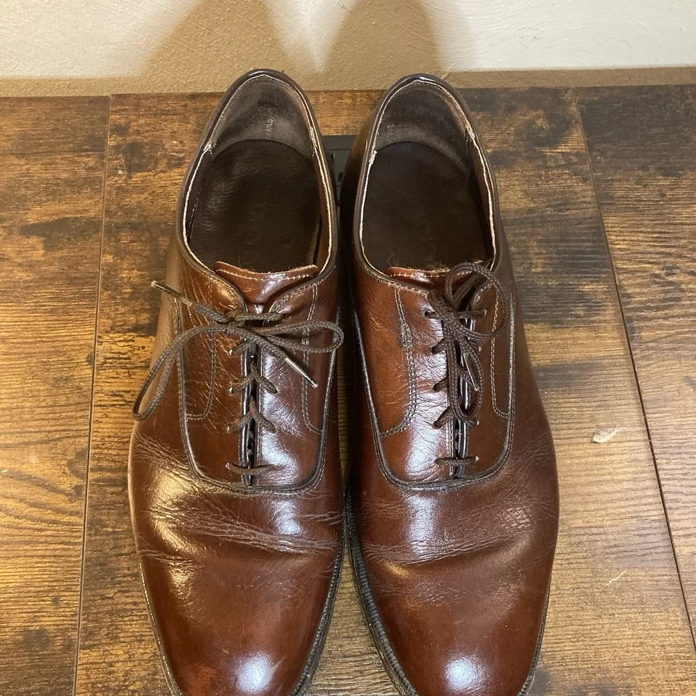Crown Imperial Mens 11 D Plain Toe Derby Blucher Shoe Brown Leather Made USA Vtg